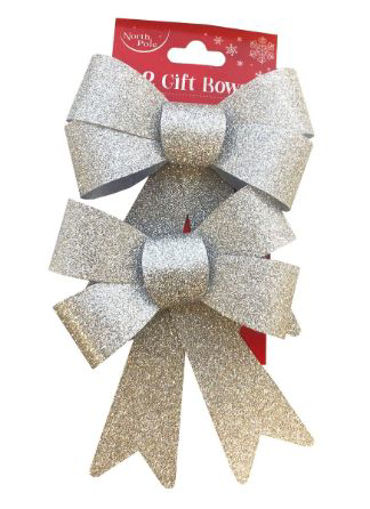 Picture of GLITTER BOW 2PK SILVER